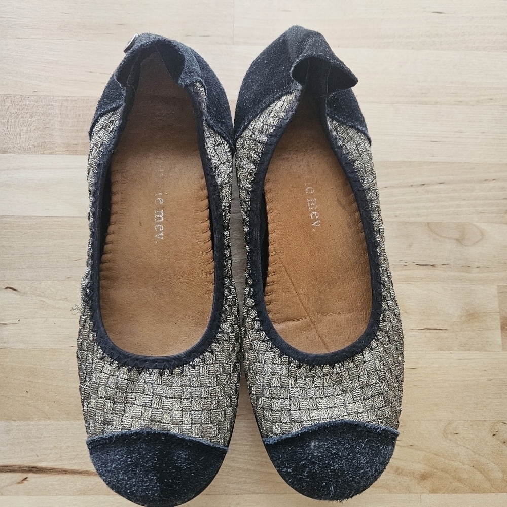 Bernie Mev Bella‎ Me Ballet Flat Black Gold Sz 7